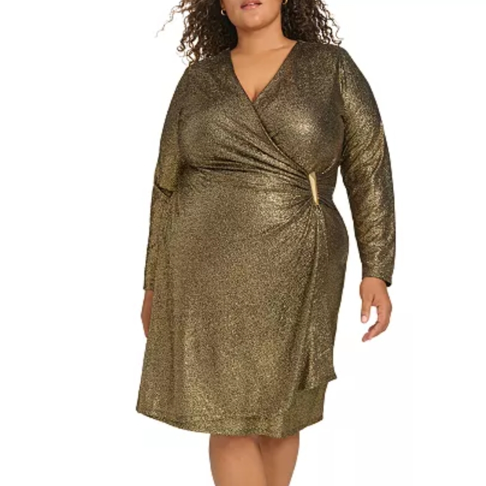 Calvin Klein
Plus Size Metallic Faux-Wrap Sheath Dress